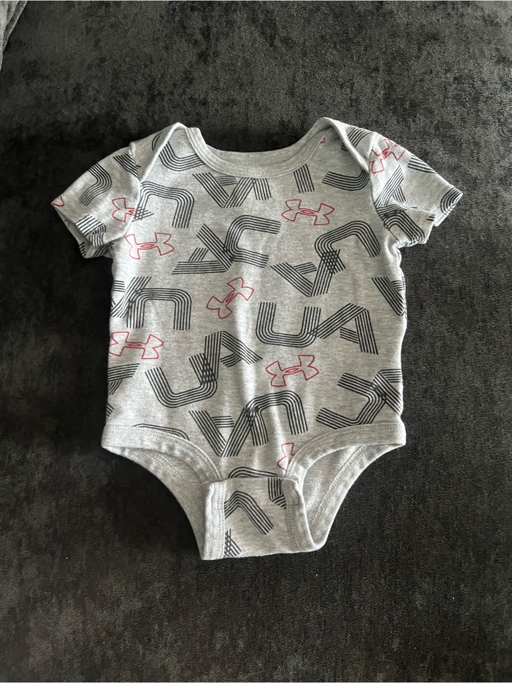 Under Armour Gray Baby One-Piece with Black and Red Logo Print